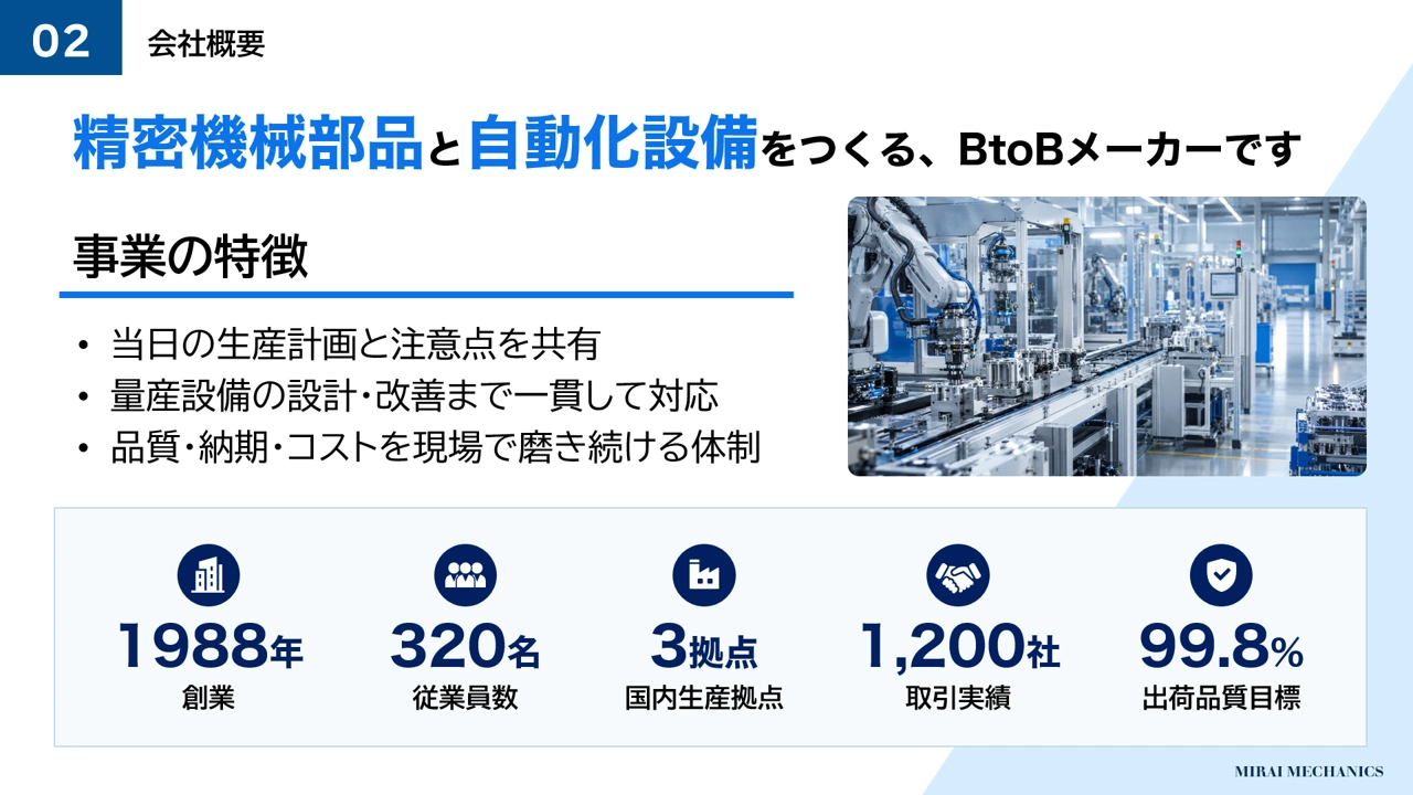 メーカー 会社説明会資料 パワーポイント見本 会社概要